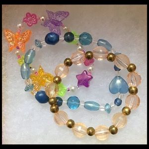 Girl's Three Bundle Elastic Stretch Bracelets with Butterflies, Flowers, & Star